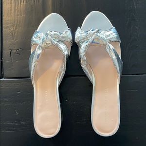 Loeffler Randall silver sandals w/bow & heel